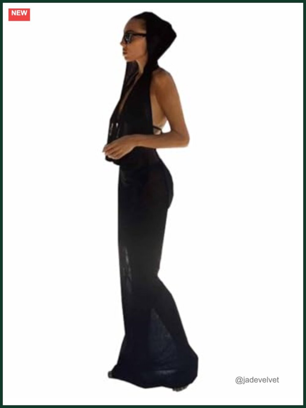 Knitted Sheer Hooded Maxi Dress Sleeveless Backless Rave Costume Women